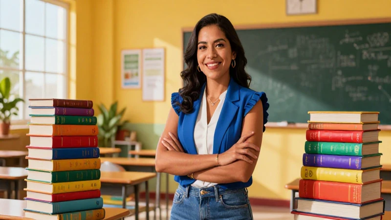 Profesor mexicano vibrante en aula moderna