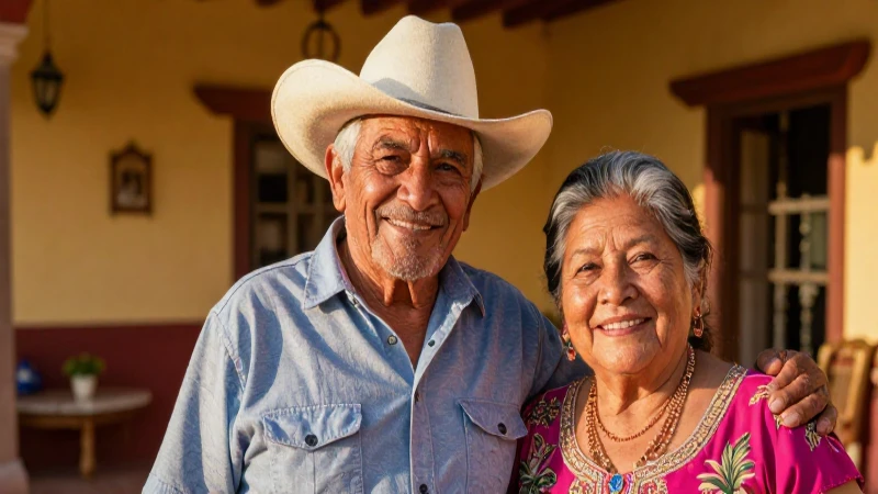 Pareja anciana mexicana en hogar acogedor