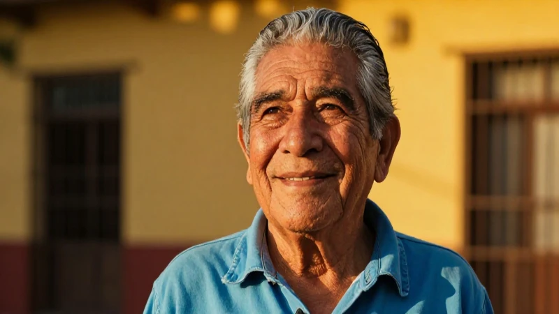 Abuelo mexicano con esperanza en luz dorada