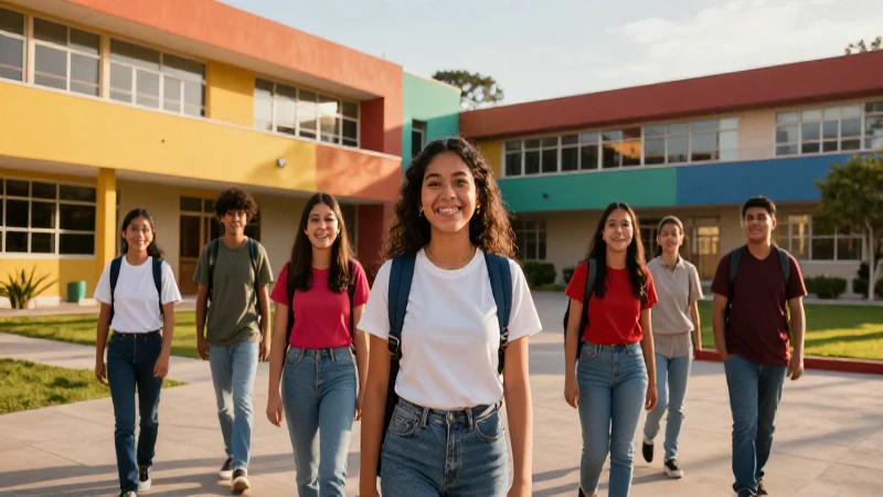 Estudiantes mexicanos en campus moderno