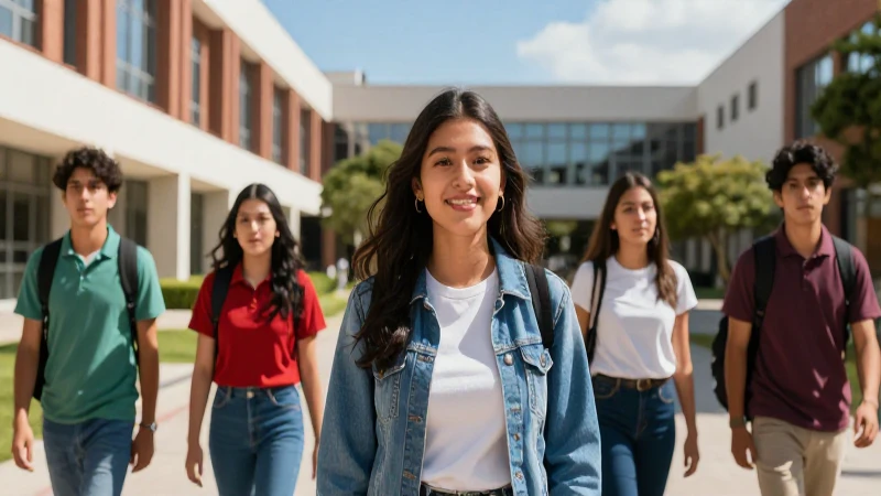 Estudiantes mexicanos en moderno campus universitario
