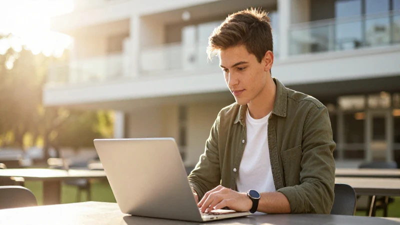 Estudiante motivado en campus europeo soleado