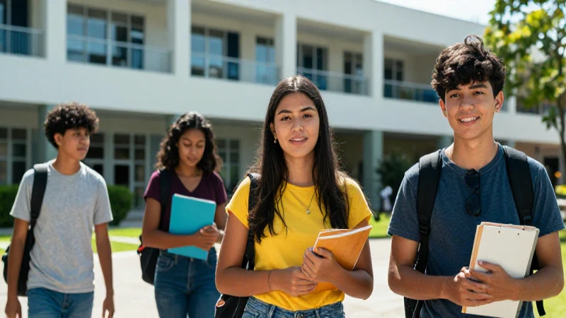 Jóvenes estudiantes en campus moderno