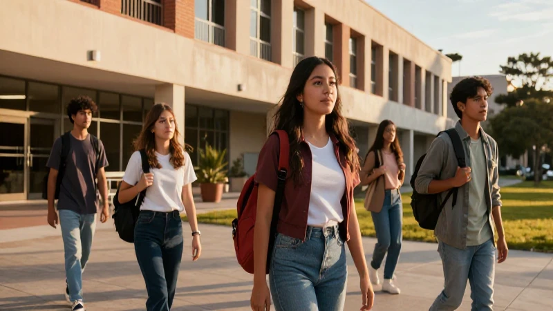 Estudiantes mexicanos en universidad al atardecer
