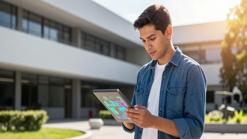 Estudiante mexicano analiza datos en tablet