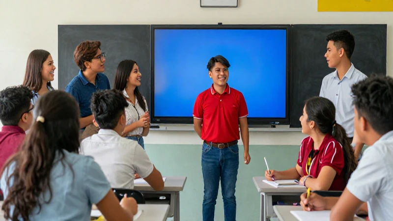 Estudiantes mexicanos felices y exitosos en un aula moderna