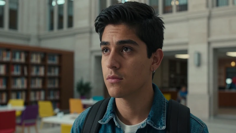 Joven estudiante mexicano reflexivo en biblioteca moderna