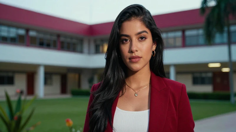 Joven mexicana vibrante en campus académico