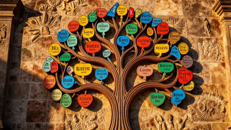 Árbol de familia mexicano vintage con nombres llamativos