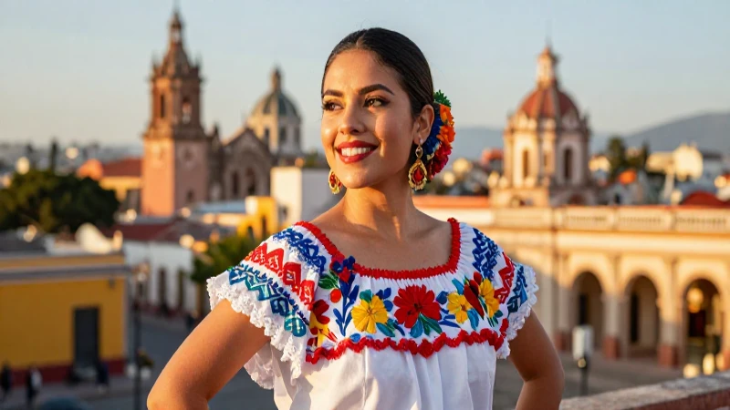 Hermosa mujer mexicana en un vibrante paisaje urbano