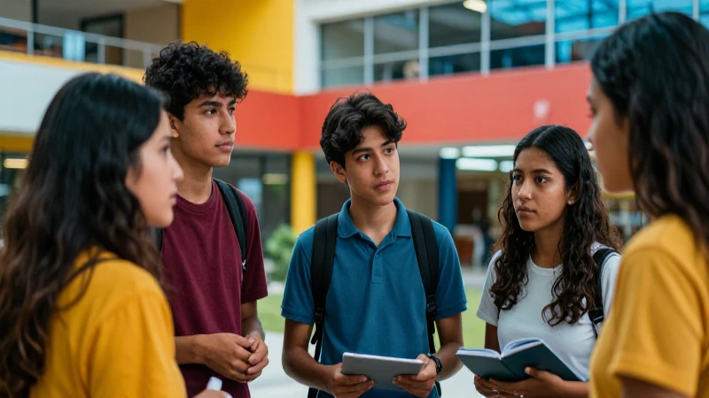 Jóvenes mexicanos colaboran en un campus moderno