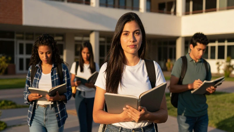 Estudiante mexicano en campus con luz dorada