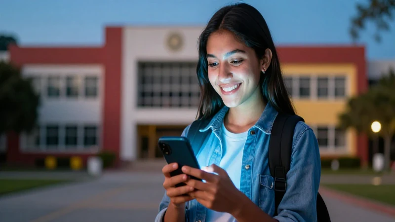 Joven mexicano sonriente con celular en campus