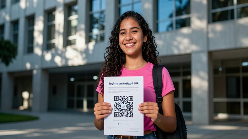 Estudiante mexicana diversa sonríe en el campus moderno