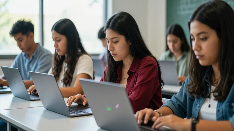 Estudiantes mexicanos en aula moderna con éxito visual