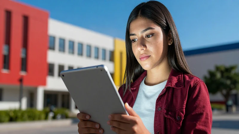 Estudiante mexicano con tablet brillante en campus
