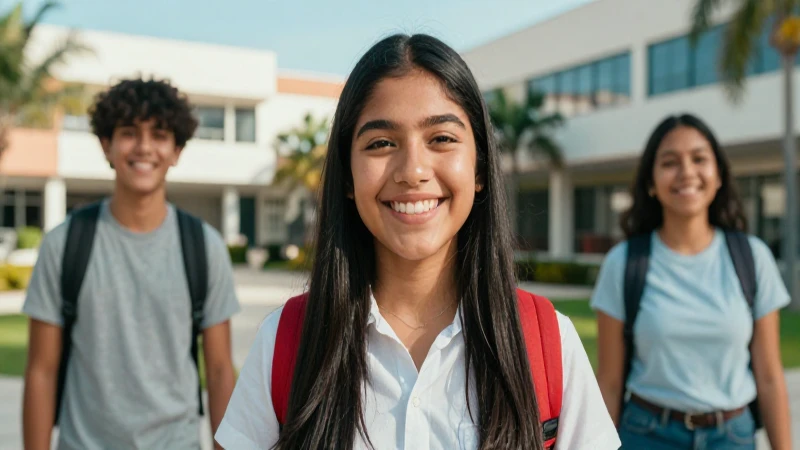 Estudiante mexicano sonriente en campus vibrante