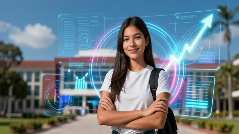 Estudiante mexicano exitoso en campus digital futurista