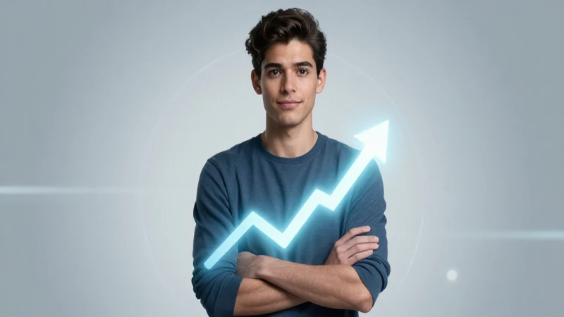 Joven mexicano proyectando prosperidad financiera con estilo futurista