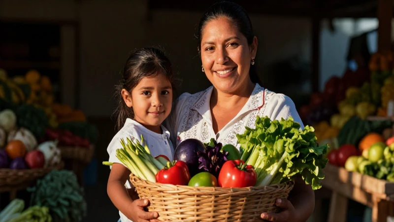 Madre mexicana y niño sonríen con frescos