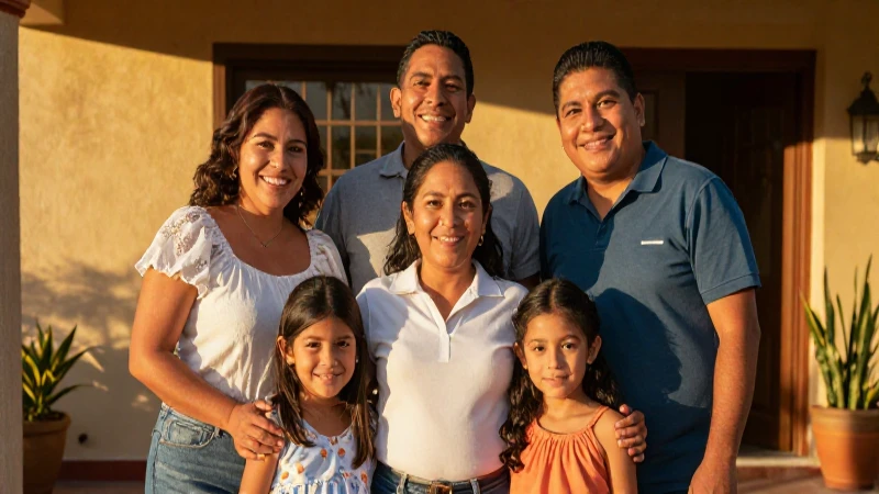 Familia mexicana sonríe en hogar soleado