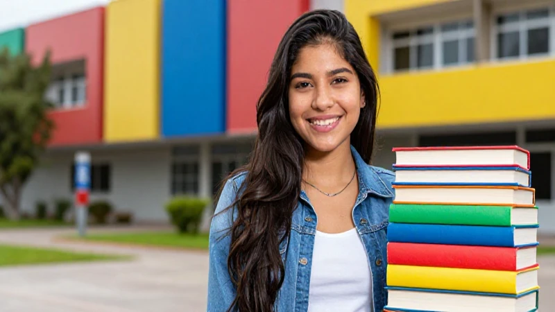 Estudiante mexicano exitoso, sonriendo en campus moderno