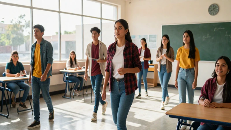Estudiantes mexicanos dinámicos en escuela moderna