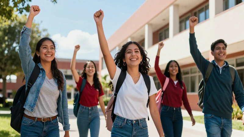 Estudiantes mexicanos celebrando su éxito en la universidad
