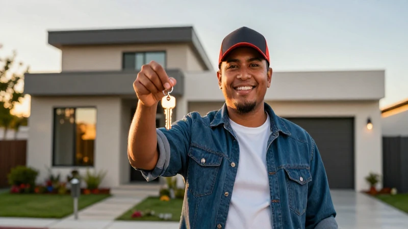 Trabajador mexicano orgulloso frente a casa aspiracional