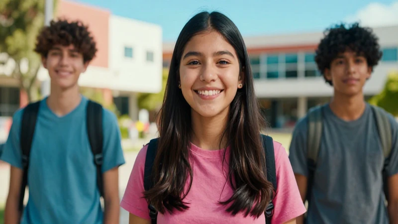 Estudiante mexicano sonriente en campus moderno