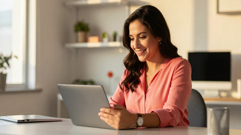 Madre mexicana enfocada en su dispositivo digital