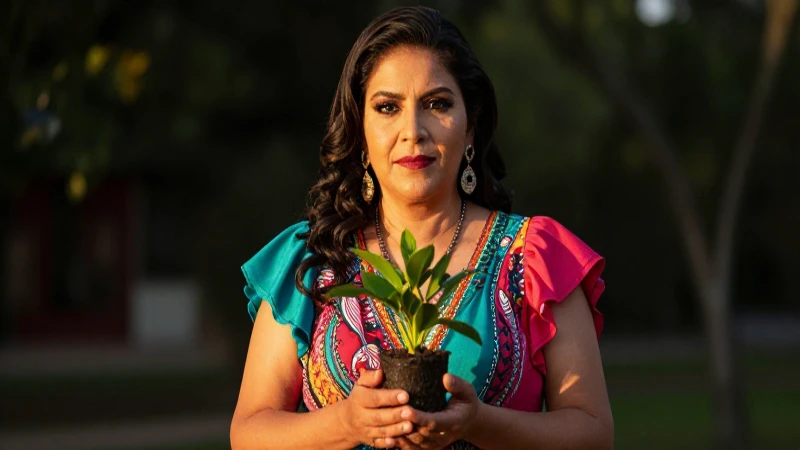Retrato cinematográfico de madre mexicana vibrante