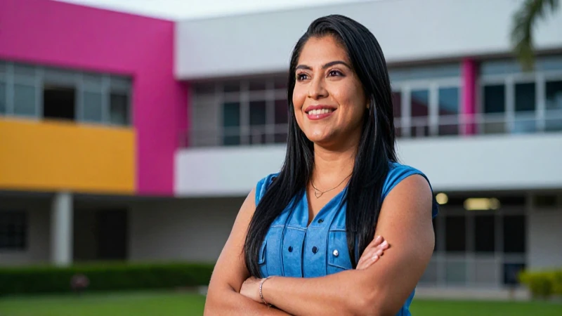 Madre mexicana segura, sonriendo en su campus
