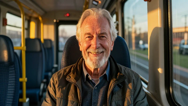 Anciano sonriente en coche, estilo cinematográfico