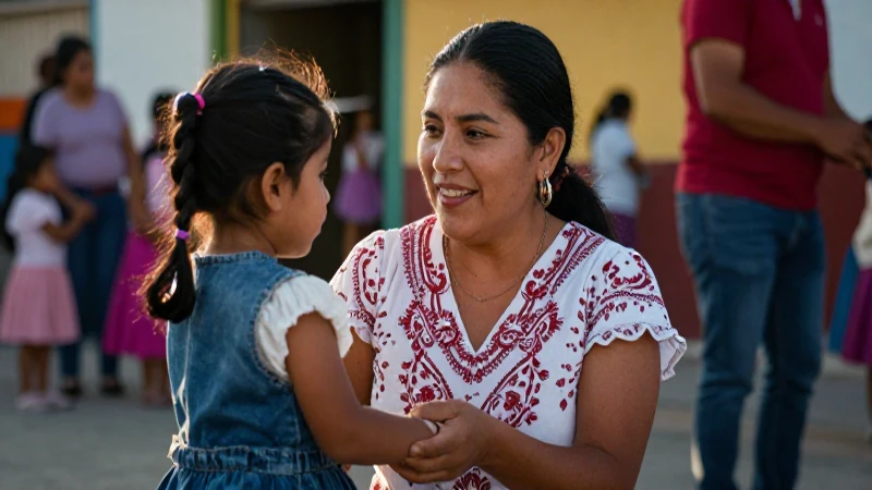 Madre mexicana sonriente con su hijo