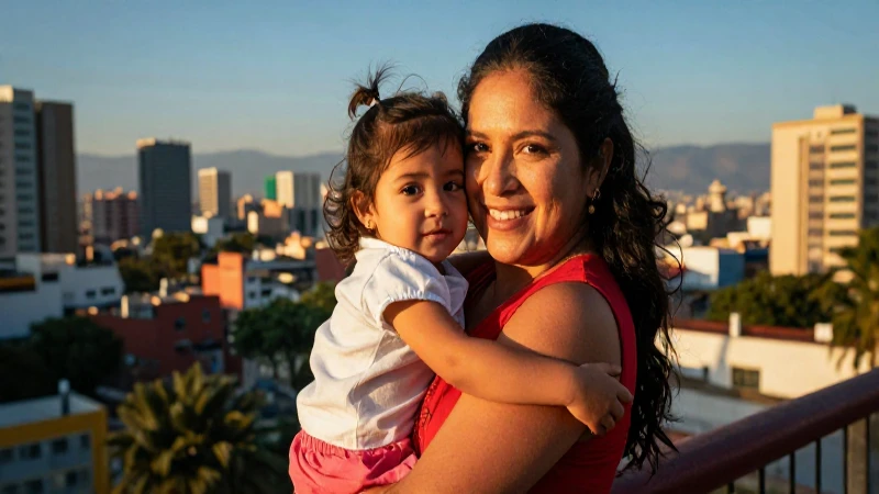 Madre mexicana fuerte con su hijo en la ciudad