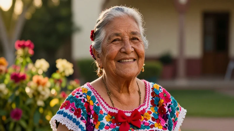 Retrato alegre de mujer mexicana en jardín