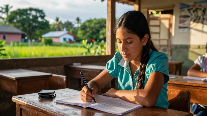 Estudiante mexicano en entorno rural dorado