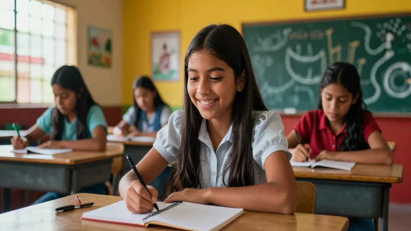 Estudiante mexicano alegre en aula vibrante