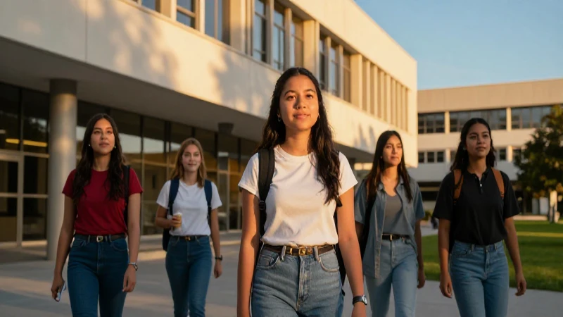 Estudiante mexicano vibrante en campus con luz dorada
