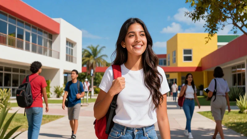 Estudiante mexicano exitoso en campus vibrante