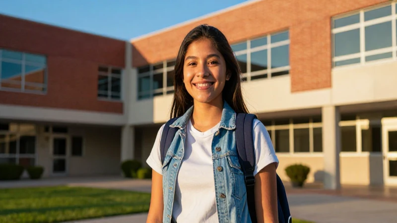 Estudiante mexicano sonriente en campus moderno