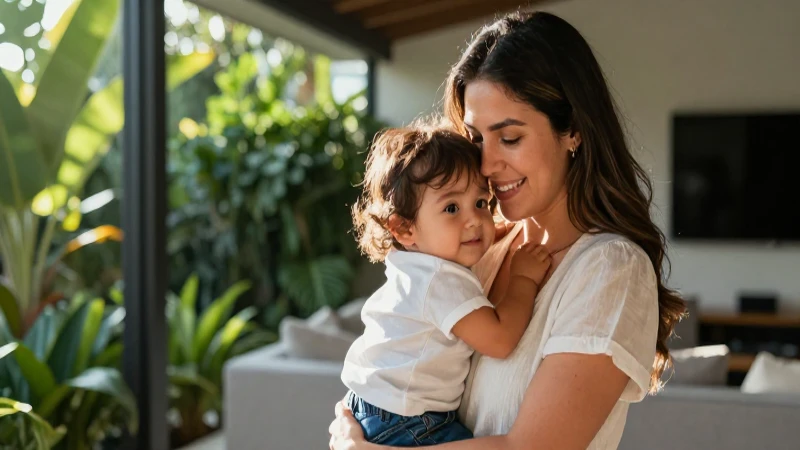 Madre mexicana y su hijo en luz matutina