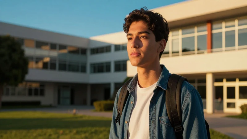 Estudiante mexicano en campus con luz dorada