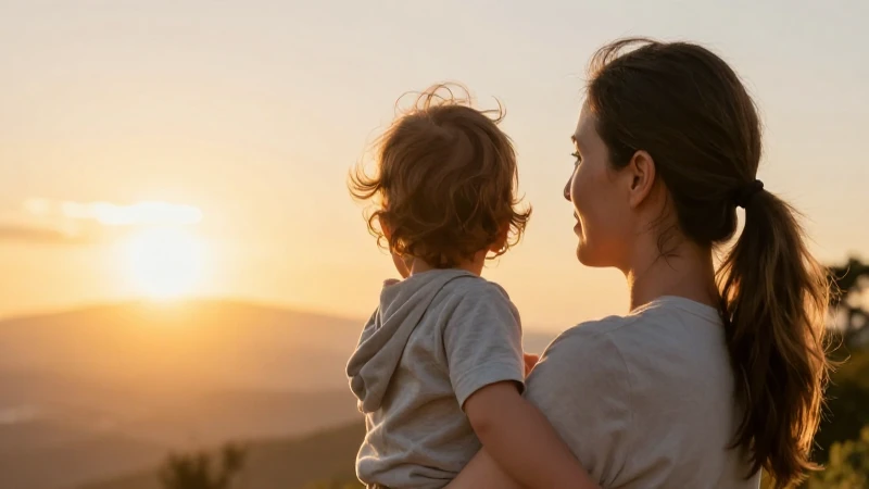 Madre resiliente mira un amanecer lleno de esperanza