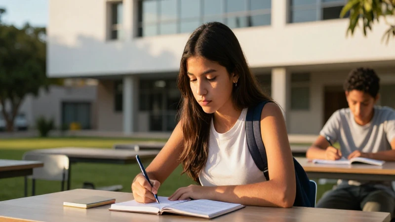 Estudiante mexicano concentrado en campus moderno
