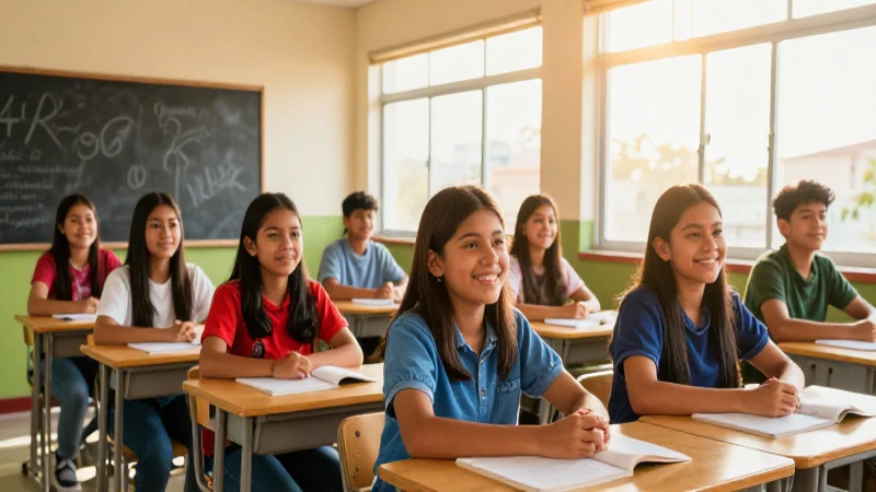 Alumnos mexicanos felices en aula moderna