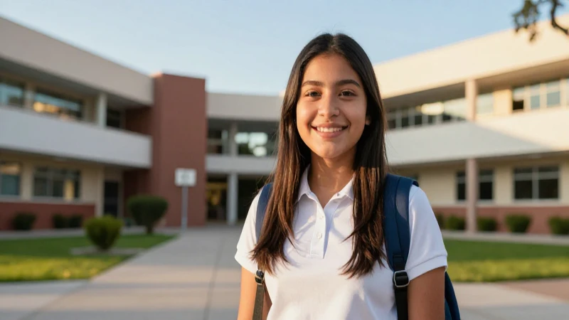 Joven mexicano esperanzado en campus moderno