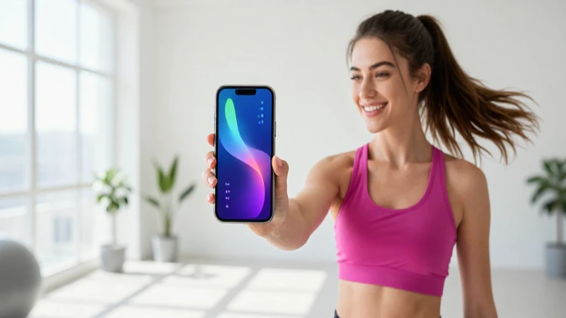 Joven saludable en estudio de bienestar con datos vibrantes