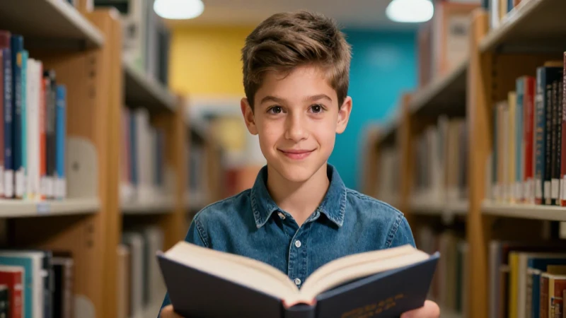 Estudiante optimista y exitoso en biblioteca moderna